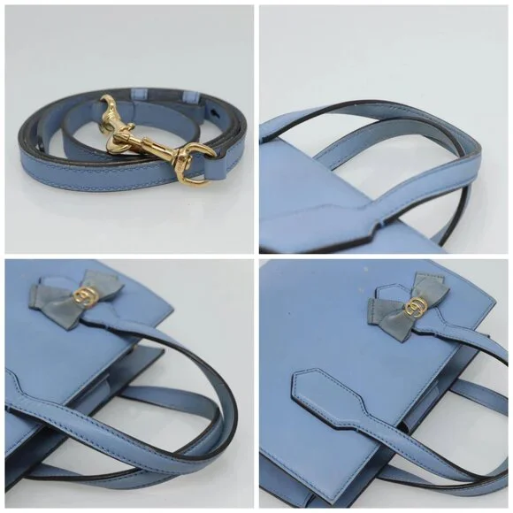 GUCCI Hand Bag Leather 2way Blue Gold 443089 Auth 121644